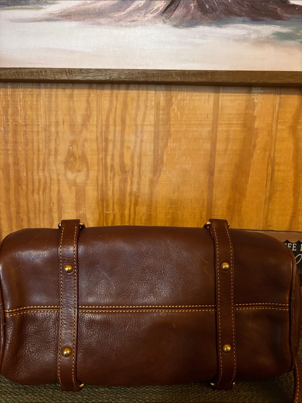 Dooney & Bourke Brown Leather Handbag with Chains & charm accents. - Picture 4 of 5